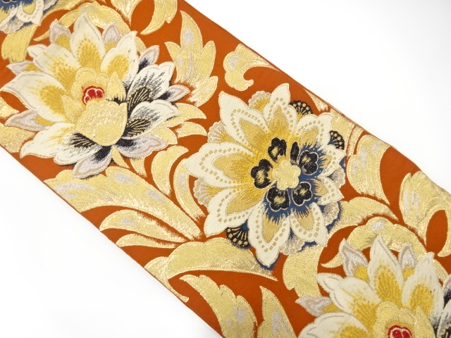 JAPANESE KIMONO / ANTIQUE FUKURO OBI / SILK / WOVEN CHINESE FLOWER